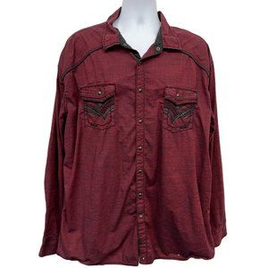Buckle Black Pearl Snap Shirt Men's 3XL Burgundy Rockabilly Western BKE